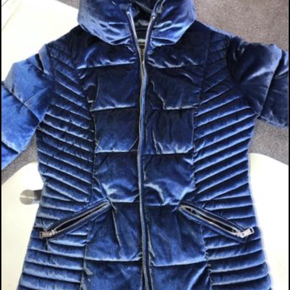 Guess Marciano MEDIUM cobalt bluewinter coat velvet velour - Picture 3 of 6
